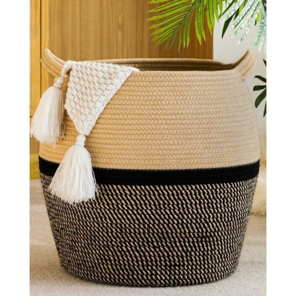 New 17x17Inch Woven Storage Baskets, Large Cotton Rope Baby Laundry Hamper